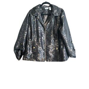 Women's Chico's Animal Print Black Windbreaker Jacket, Size 3, Large, 16
